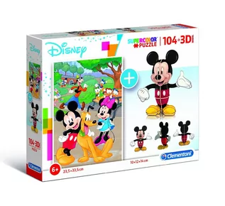 Puzzle - Clementoni Puzzle 104 + 3D model Mickey Mouse - grafika 1