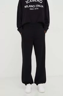 Spodnie damskie - Iceberg spodnie dresowe bawełniane kolor czarny gładkie - grafika 1