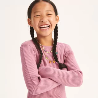 Bluzy dla dziewczynek - Reserved - Dzianinowy sweter w prążki - Różowy - grafika 1