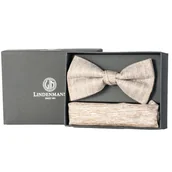 Krawaty i muchy męskie - Zestaw Beżowa muszka i poszetka L1012 - miniaturka - grafika 1