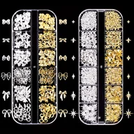 Ozdoby do paznokci - TEMU 2 Pudełka Z 12-Grid Box Nail Art Dekoracje W Tym Złoty I Srebrny , Gwiazda, Sześciokąt, Itd. DIY Nail Rivet Set - miniaturka - grafika 1
