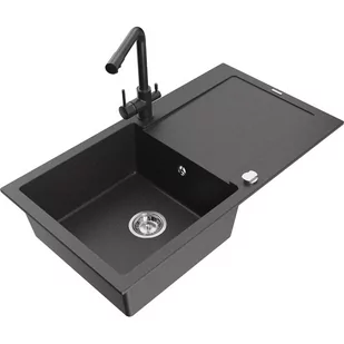 Mexen Leo zlewozmywak granitowy 1-komorowy z ociekaczem i baterią kuchenną Duero, czarny nakrapiany - Zlewozmywaki z baterią - miniaturka - grafika 1