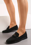 Mokasyny damskie - Czarne Klasyczne Mokasyny z Drobną Klamerką Sdania - miniaturka - grafika 1