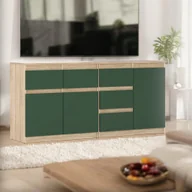 Komody - Komoda Szafka 160cm Salon 5 Szuflad Nowoczesna Dąb Sonoma Butelkowa Zieleń - miniaturka - grafika 1