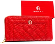 Portfele - Portfel damski Rovicky piórnik na suwak elegancka portmonetka na karty i gotówkę, czerwony - miniaturka - grafika 1