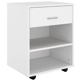 vidaXL Szafka na kółkach biała 46x36x59 cm płyta wiórowa 808467 - Komody - miniaturka - grafika 1