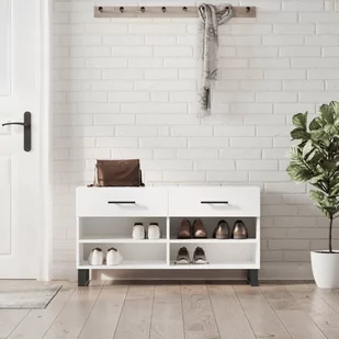vidaXL Ławka z miejscem na buty, wysoki połysk, biała, 102x35x55 cm - Wieszaki i stojaki - miniaturka - grafika 1