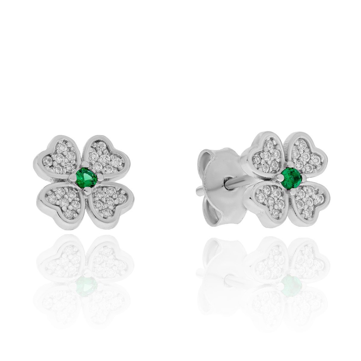 Srebrne kolczyki kwiatki koniczynki z cyrkoniami sztyfty pr. 925
