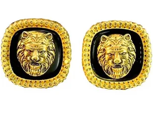 Kolczyki GUESS pozłacane z czarnym środkiem i lwem na sztyft LION STUDS - Kolczyki - miniaturka - grafika 1