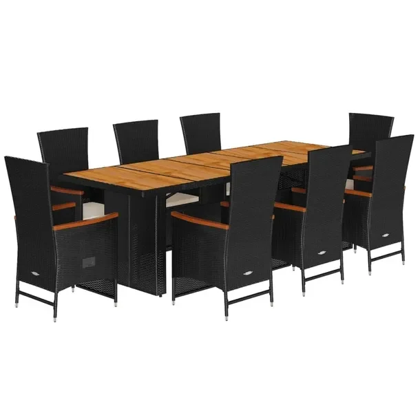 Zestaw mebli ogrodowych czarny, stół 240x90x75 cm, fotel 58x62x108 cm