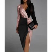 Sukienki - Dwukolorowa asymetryczna sukienka midi - Różowy - miniaturka - grafika 1