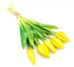 Tulipany silikonowe jak żywe żółte bukiet 5 sztuk gumowe nierozkwitnięte 28 cm - Sztuczne kwiaty - miniaturka - grafika 1