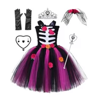 Stroje karnawałowe - Strój Sukienka Coco Szkieletorka Tutu Halloween Zestaw Korona 122/134 Cm - miniaturka - grafika 1