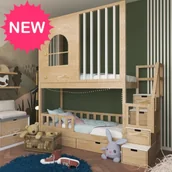 Łóżka dla dzieci i młodzieży - Łóżko piętrowe z lamelami Castle - schody - miniaturka - grafika 1