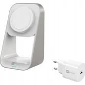 Ładowarki do telefonów - ER Power Ładowarka indukcyjna 2w1 15W Stand, MagSafe, biała - miniaturka - grafika 1