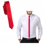 Krawaty i muchy męskie - ULTRA SLIM! Wąski 4cm Krawat Męski Gładki Jednokolorowy Czerwony GREG us06 - miniaturka - grafika 1
