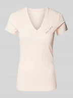 Koszulki i topy damskie - T-shirt z obszyciem ozdobnymi kamieniami z logo - miniaturka - grafika 1
