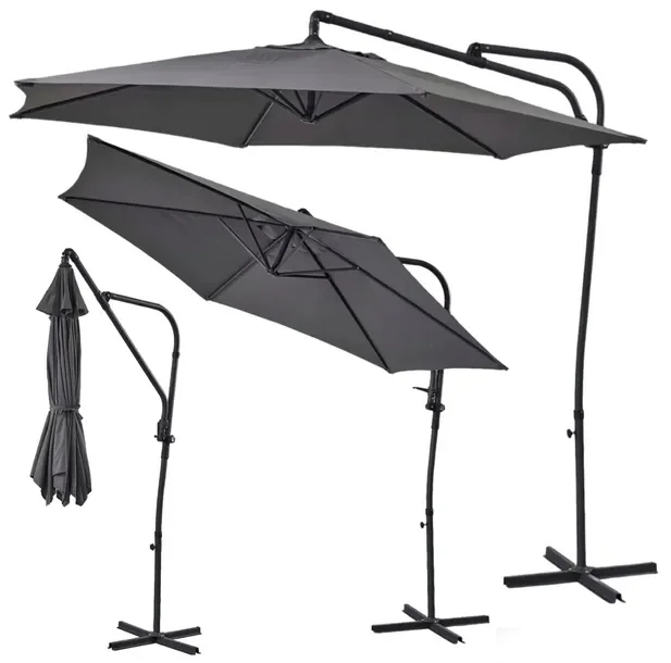 Parasol Ogrodowy BOCZNY szary duży Z PODSTAWĄ KRZYŻAKOWĄ 3m X 2,5M