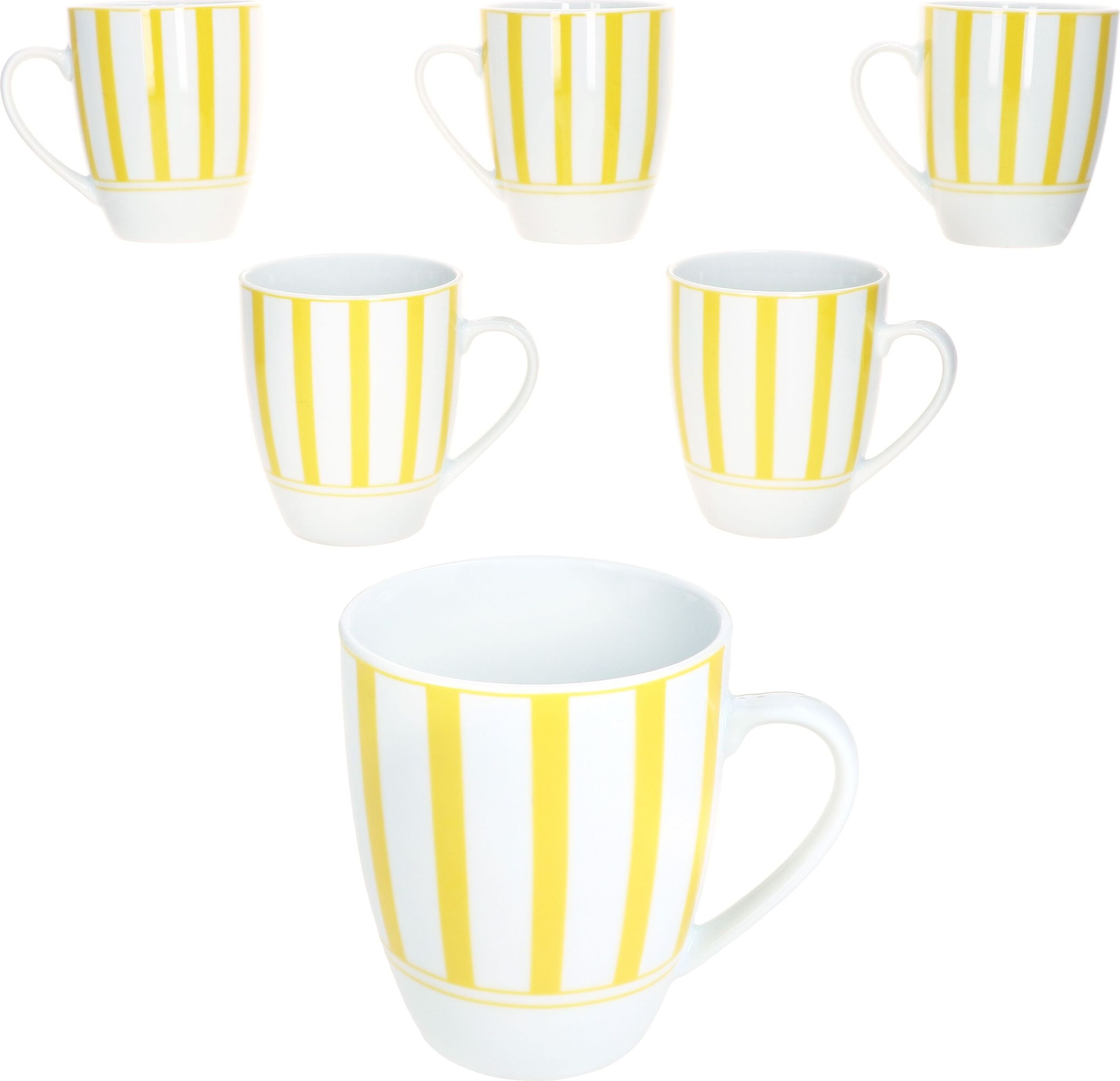 Split żółty zestaw 6 kubków do kawy 300ml porcelanowy kubek 6 pers paski herbata kakao