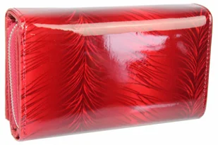 Portfel Damski Skórzany JENNIFER JONES Skóra Licowa Duży Z Suwakiem Czerwony Lakierowany Wzór JJ5261-2 15,5 x 10 x 4 [cm] - Portfele - miniaturka - grafika 5