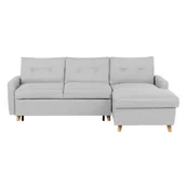 Narożniki - Beliani Narożnik lewostronny rozkładany z pojemnikiem jasnoszary FLAKK 161835 - miniaturka - grafika 1