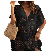 Bluzki damskie - Pareo narzutka plażowa koronkowa czarna - M - miniaturka - grafika 1