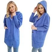 Płaszcze damskie - ALPAKI PŁASZCZ kurtka WEŁNA JEANS oversize DŁUGI - miniaturka - grafika 1