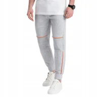 Dresy męskie - Spodnie męskie dresowe z przeszyciami szary melanż V3 OM-PASK-0145 L - miniaturka - grafika 1
