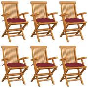 Fotele i krzesła ogrodowe - vidaXL Lumarko Krzesła ogrodowe, czerwone poduszki, 6 szt., drewno tekowe! 3062565 - miniaturka - grafika 1