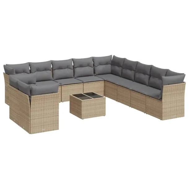 Zestaw mebli ogrodowych modułowych beżowy z rattanem PE, 289 x 289 x 69 c