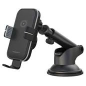 Uchwyty samochodowe do telefonów - XO Uchwyt samochodowy WX027 z ładowaniem indukcyjnym czarny 15W z przyssawką - miniaturka - grafika 1