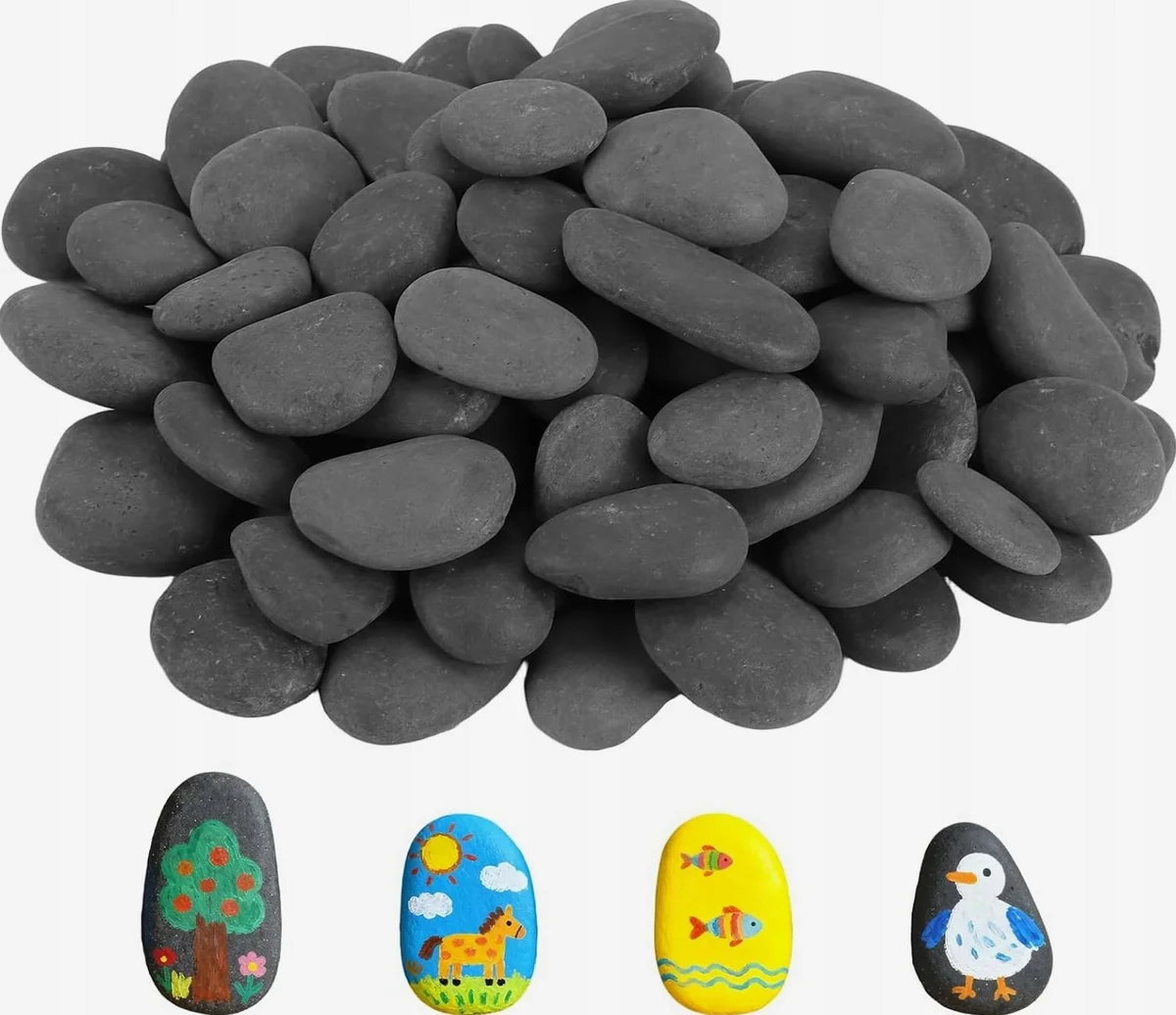 KAMIENIE 80 SZTUK CZARNO-SZARE 3-5 CM PŁASKIE NATURALNE KAMIENYCZKI
