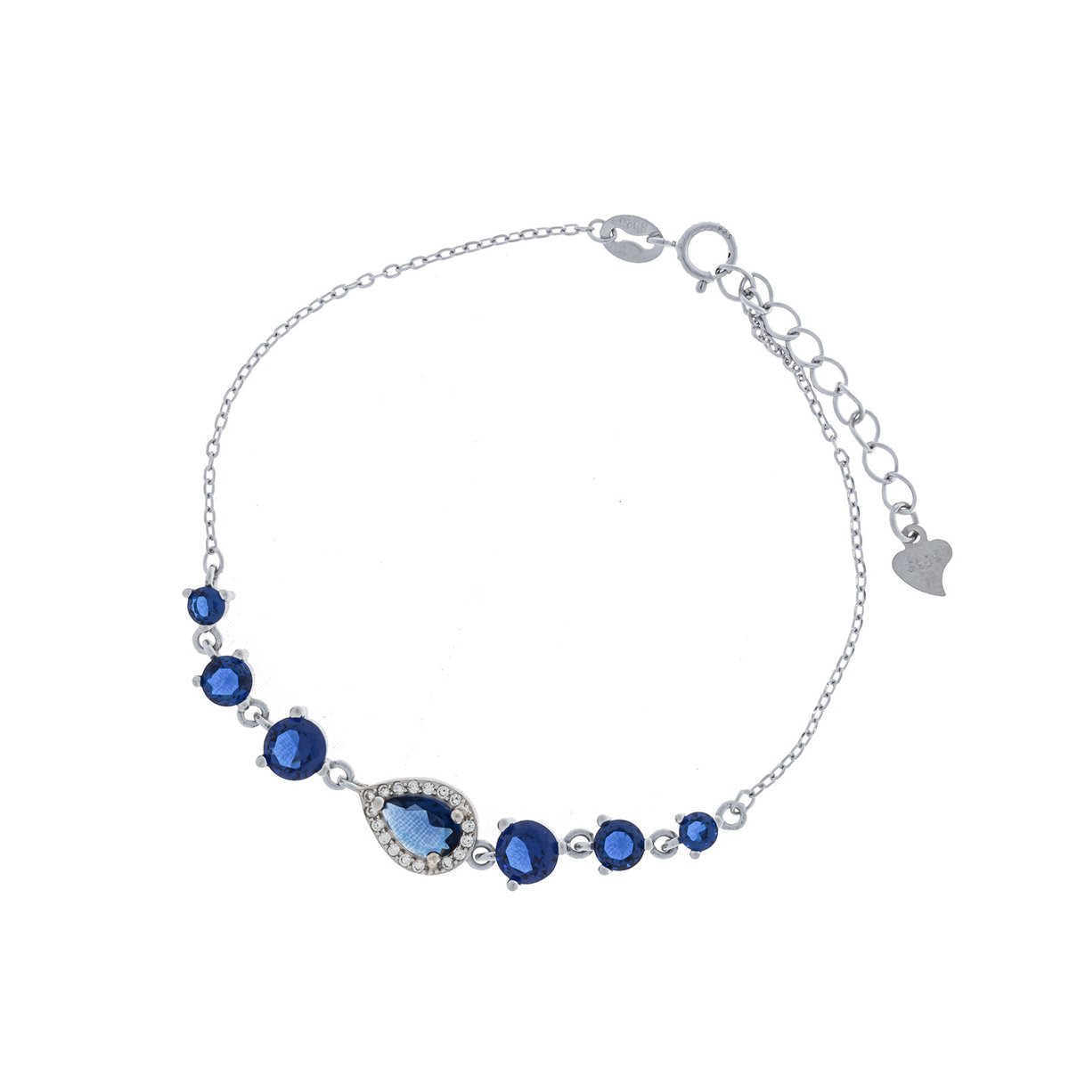 Srebrna bransoletka 925 Łezka Niebieskie Cyrkonie