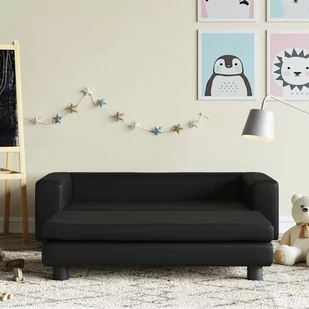 Sofa dziecięca z podnóżkiem, czarna, 100x50x30 cm, ekoskóra Lumarko! - Sofy i kanapy - miniaturka - grafika 1