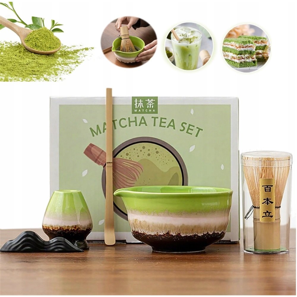 Zestaw Do Matcha 6ELEMENTÓW Ceramiczna Miska Bambusowy Whisk Zielonyprezent