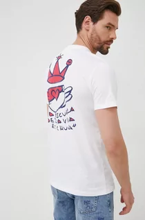 Koszulki męskie - Desigual t-shirt bawełniany kolor biały z nadrukiem - grafika 1