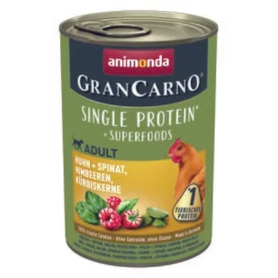 animonda GranCarno Single Protein Superfoods Kurczak i szpinak, maliny, nasiona dyni 24x400 g - Mokra karma dla psów - miniaturka - grafika 1