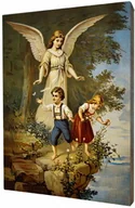 Ikony i obrazy sakralne - Anioł Stróż z dziećmi - obraz religijny na desce lipowej - miniaturka - grafika 1