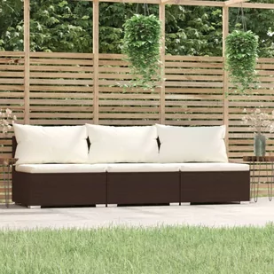 shumee 3 osobowa sofa z poduszkami brązowa polirattan - Sofy ogrodowe - miniaturka - grafika 1