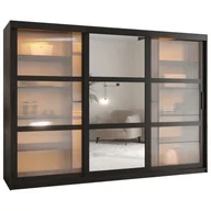 Szafy - Szafa przesuwna garderoba trzydrzwiowa z lustrem FLUTES 2 250 czarna biała - miniaturka - grafika 1