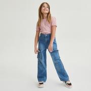 Spodnie i spodenki dla dziewczynek - Reserved - Jeansy wide leg z kieszeniami - Niebieski - miniaturka - grafika 1