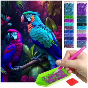 Haft Diamentowy ARTULIO, Obraz DIY 5D, Diamond Painting, Mozaika diamentowa 30x40cm (Kolorowe papugi) + zestaw akcesoriów - Malowanie po numerach - miniaturka - grafika 1