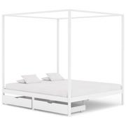 Łóżka - vidaXL Rama łóżka z baldachimem, 2 szuflady, biała, sosna, 180x200 cm - miniaturka - grafika 1