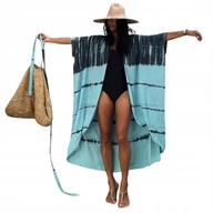 Bluzki damskie - Narzutka plażowa długa kimono tunika pareo boho sukienka lekka zwiewna lato - miniaturka - grafika 1