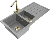 Zlewozmywaki z baterią - Mexen Andres zlewozmywak granitowy 1,5-komorowy z ociekaczem i baterią kuchenną Duero, szary - 6515-71-671600-50 - miniaturka - grafika 1