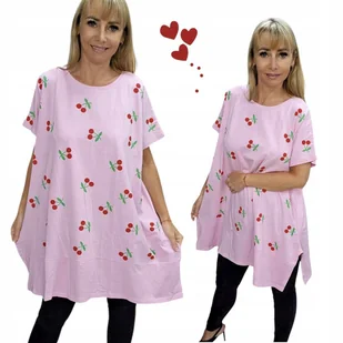 MODNA TUNIKA BAWEŁNIANA WIŚNIA bluzka krótki rękaw luźna 50 52 5XL 6XL 2936 - Bluzki damskie - miniaturka - grafika 1