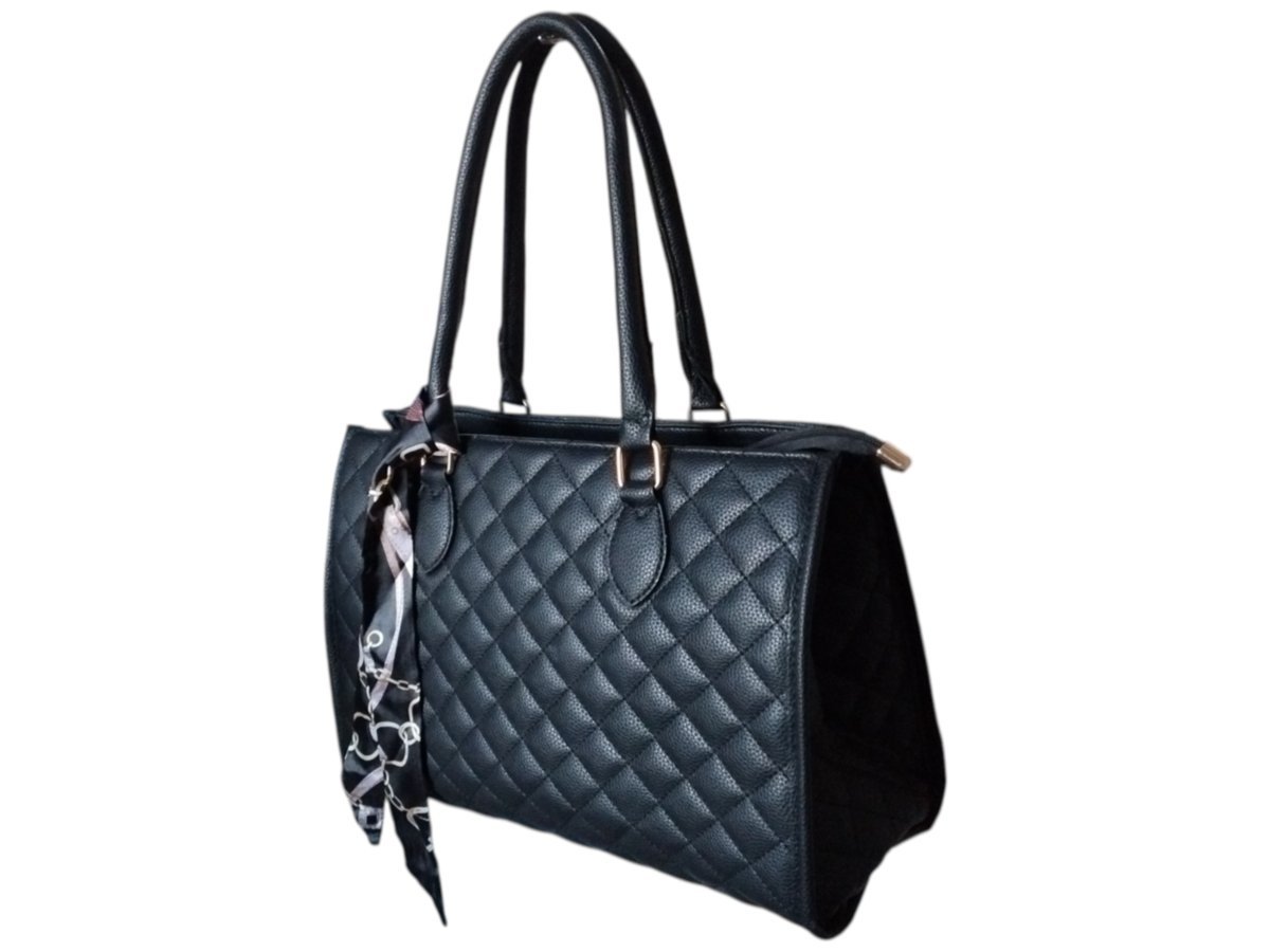 Torba Shopper Pikowana Torebka Damska Listonoszka Miejska, Czarny