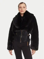 Płaszcze damskie - Elisabetta Franchi Futro GB-05A-57E2-V980 Czarny Regular Fit - miniaturka - grafika 1