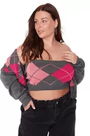 Swetry damskie - Trendyol Damski kwadratowy kołnierzyk w kratę luźny sweter kardigan plus size, antracytowy, XL (2 sztuki), Antracyt, XL - miniaturka - grafika 1