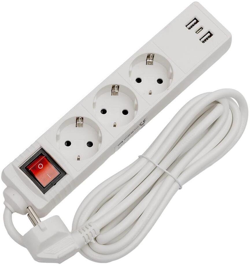 Listwa zasilająca FIESTA EXTENSION CORD LISTWA ZASILAJĄCA 10A 3 SOCKET 2xUSB-A 1xUSB-C 3 M SCHUKO WHITE [46319] FL3G3WUSB